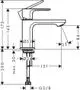 Standventil mit Hebelgriff für Kaltwasser oder vorgemischtes Wasser, montiert auf einem Waschbecken. Hersteller: Hansgrohe. Chrom-Oberfläche, ohne Ablaufgarnitur.